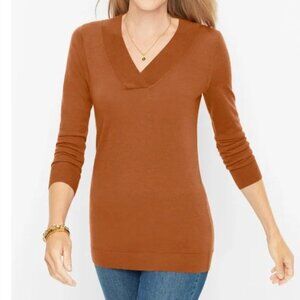 TALBOTS Merino Wool Overlapped V-Neck Pullover in Spice, XL NWOT